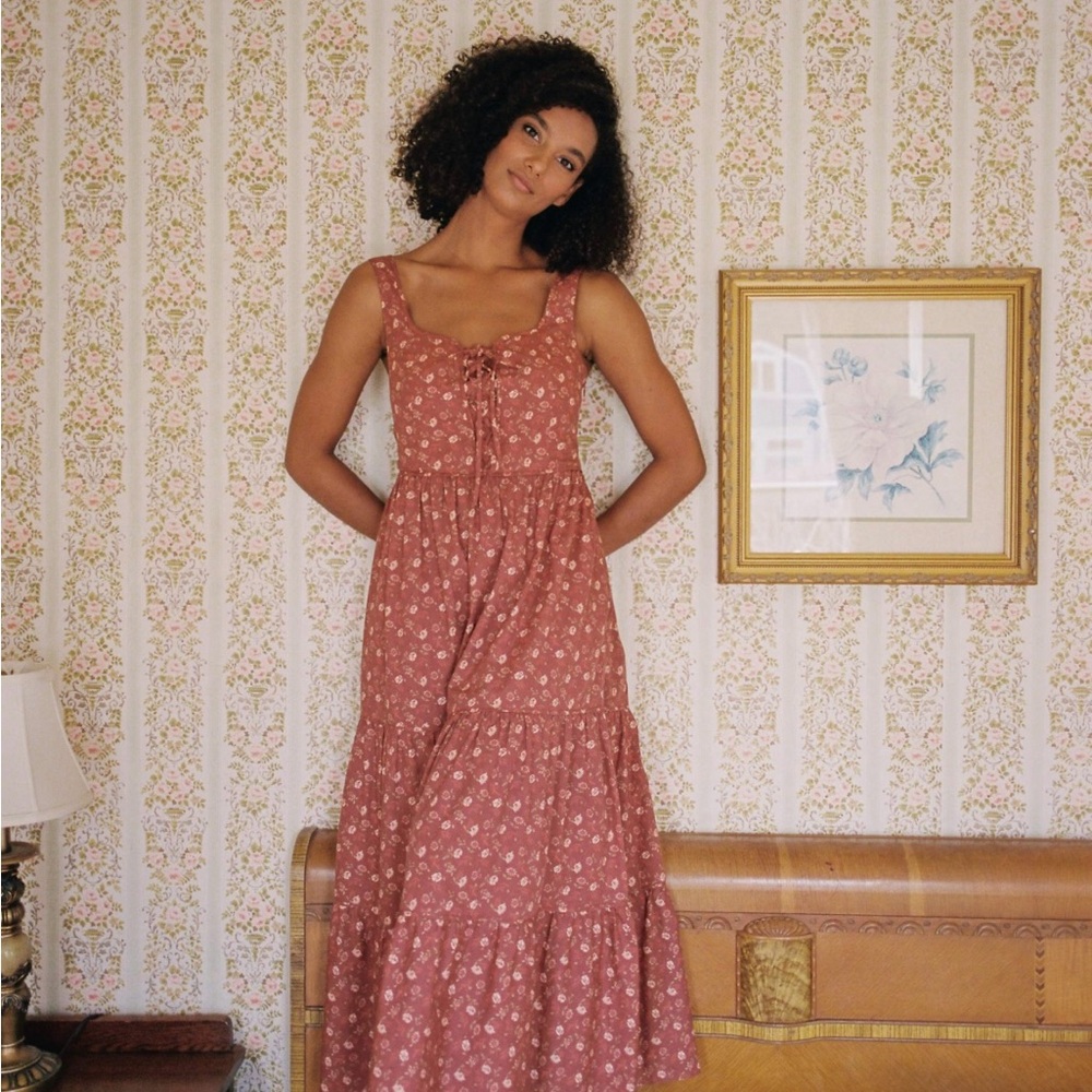 Christy Dawn Adele Dress in Oat Straw Red